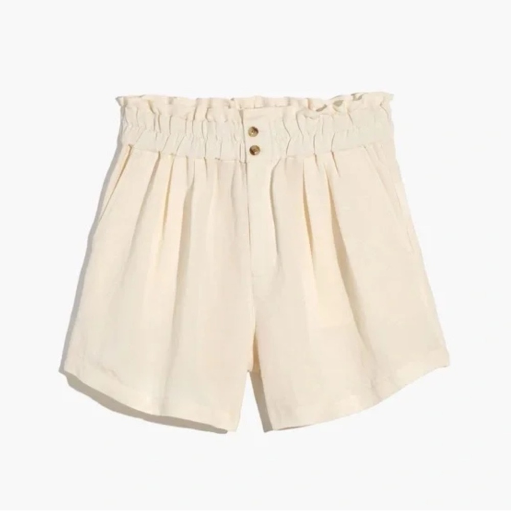 Madewell Pull On Linen Paper Bag Shorts in Ivory